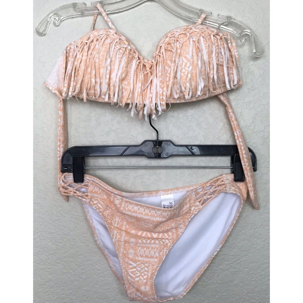 Bikini Orange White 2 Piece Fringe Padded Fringe size Medium